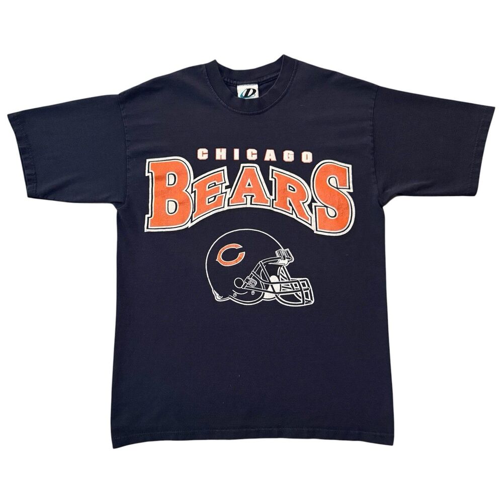 Vintage 90s Chicago Bears T Shirt Size Medium NFL Helmet Graphic Dynasty Navy
